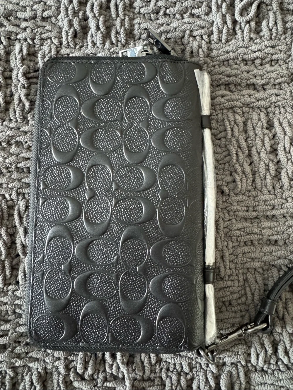 Coach Black Embossed Signature Zip Wristlet with Wrist Strap
